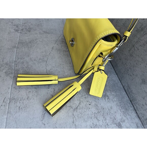 COACH Legacy Penny Crossbody Leather Bag Turn Lock Yellow with Tassels 19914 - Picture 3 of 8
